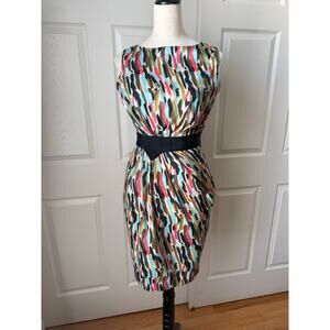 BCBG MaxAzria Abstract Print Sheath Dress w Bow Belt Size XS | Wearable Art Chic